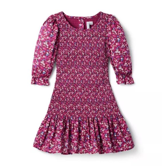 Janie and Jack Girls Soft Plum Ditsy Floral Anna Smocked Dress